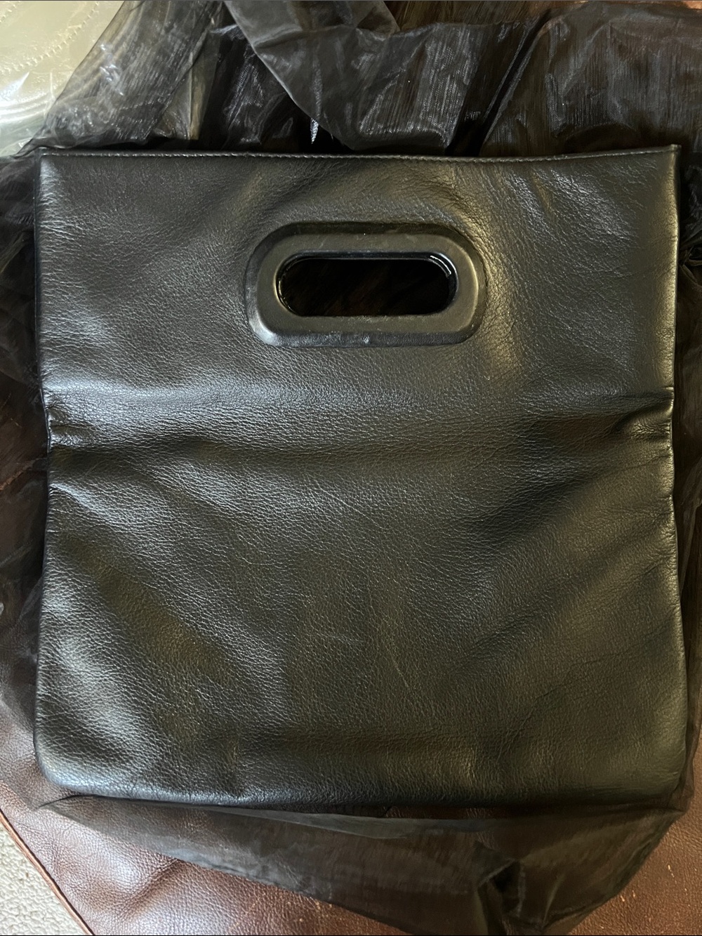 Lisa Loren Black Leather Tote Bag with Top Handle